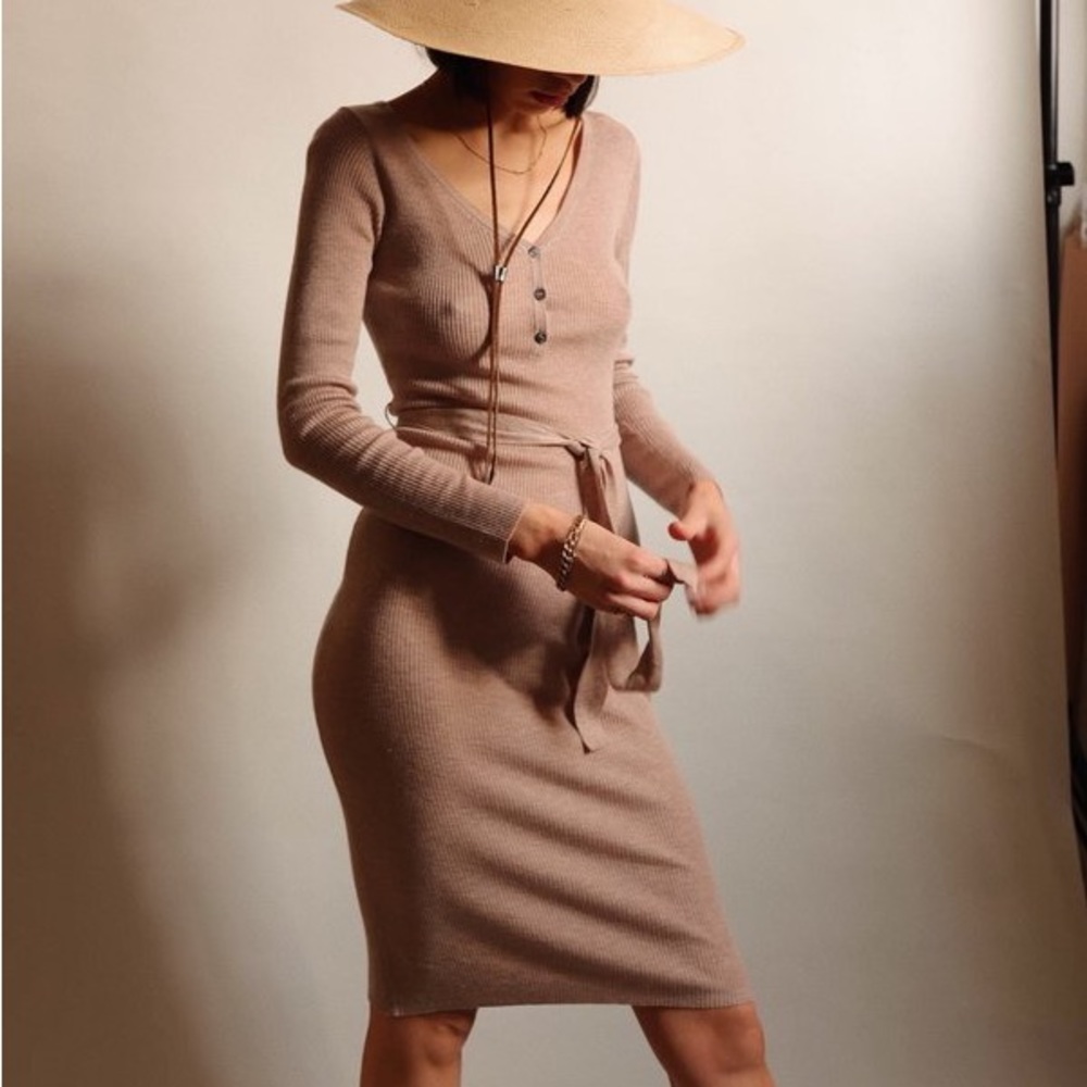 ALL ROW RIBBED SWEATER DRESS - MAUVE Size XL